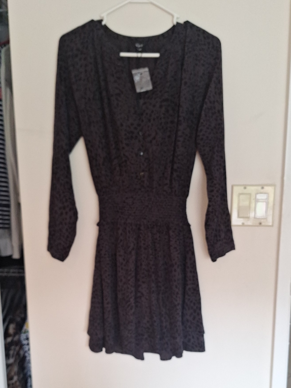 Rails Black Long-Sleeve Smocked Waist Mini Dress